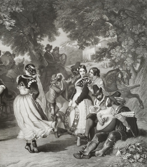 Il Saltarello The Italian Dance Large Engraving 19th