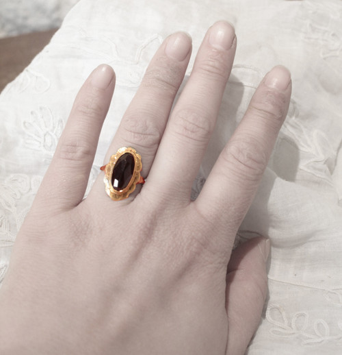 Bague marquise or jaune et grenat Tour de doigt 54