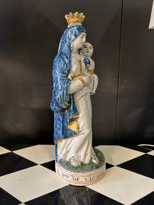 Large Virgin In Childbirth In Earthenware From Nevers “Notre Dame Victoire Pour Nous” 18th Century