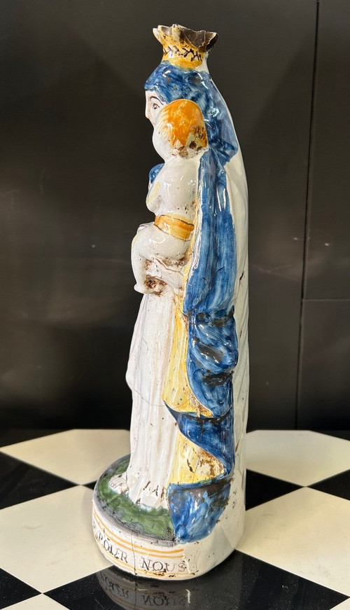 Large Virgin In Childbirth In Earthenware From Nevers “Notre Dame Victoire Pour Nous” 18th Century