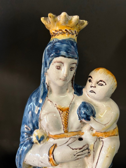 Large Virgin In Childbirth In Earthenware From Nevers “Notre Dame Victoire Pour Nous” 18th Century