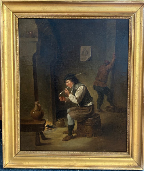 Scène D'auberge Dans Le Goût De David Teniers Fumeur Au Tonneau Dutch school Early 19th century