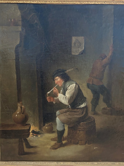 Scène D'auberge Dans Le Goût De David Teniers Fumeur Au Tonneau Dutch school Early 19th century