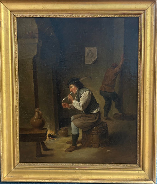 Scène D'auberge Dans Le Goût De David Teniers Fumeur Au Tonneau Dutch school Early 19th century