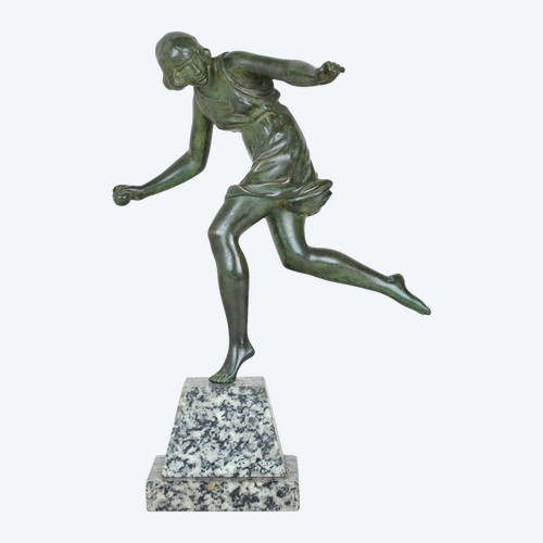 P Le Faguays, Woman with a Ball, Signed Bronze, Art Deco, 20th Century