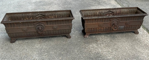 Important Pair Of 19th Century Cast Iron Claw Foot Planters - L 100 Cm