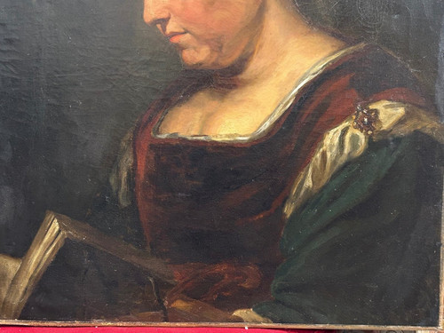 Huile Sur Toile - Portrait De Femme à La Lecture époque Début XIXe