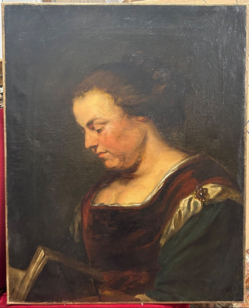 Huile Sur Toile - Portrait De Femme à La Lecture époque Début XIXe