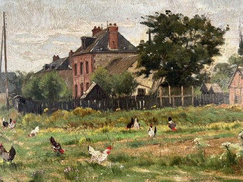 Adrien Jacques Sauzay (1841-1928) L'entrée du village - Oil on mahogany panel