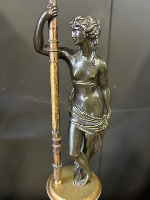 Pair Of Bronze Antique Women Candlesticks Empire Period - Early 19th Century