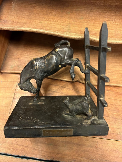 D'Illiers Gaston (1876-1932) Horse And Dog at La Barrière - Bronze