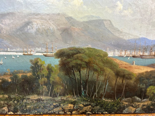 Veduta del porto di Tolone 1840-50 circa - Olio su tela di scuola francese del XIX secolo