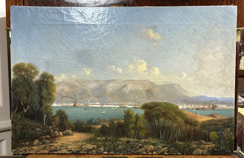 Veduta del porto di Tolone 1840-50 circa - Olio su tela di scuola francese del XIX secolo