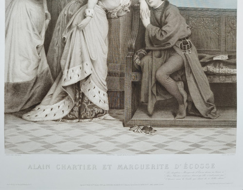 Alain Chartier Et Marguerite d'Ecosse Grande Gravure d'Après Wagrez 