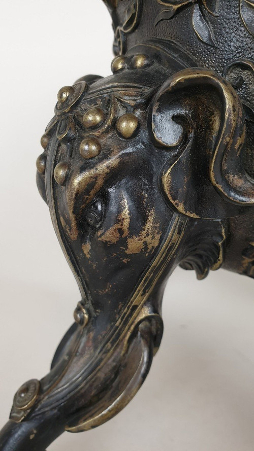 Bronze Cup Foot, With Elephant Heads, 19th Century