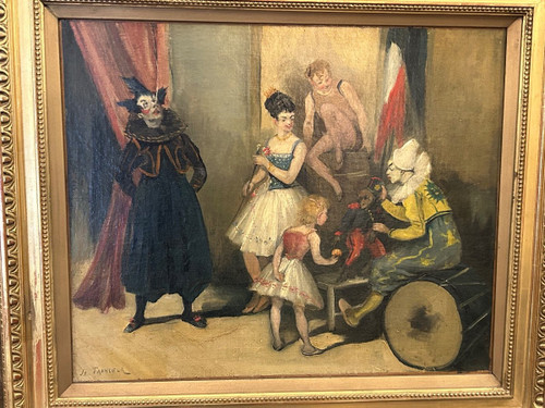 Jo Francoeur -: Huile Sur Toile - "Avant Le Spectacle De Cirque" vers 1900