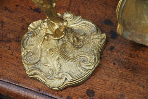 Pair Of Bronze Candlesticks After Meissonnier In Louis XV Style