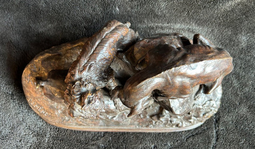 Pierre Jules Mène (1810-1879) "Three Dogs In The Terrier" Old Edition Bronze