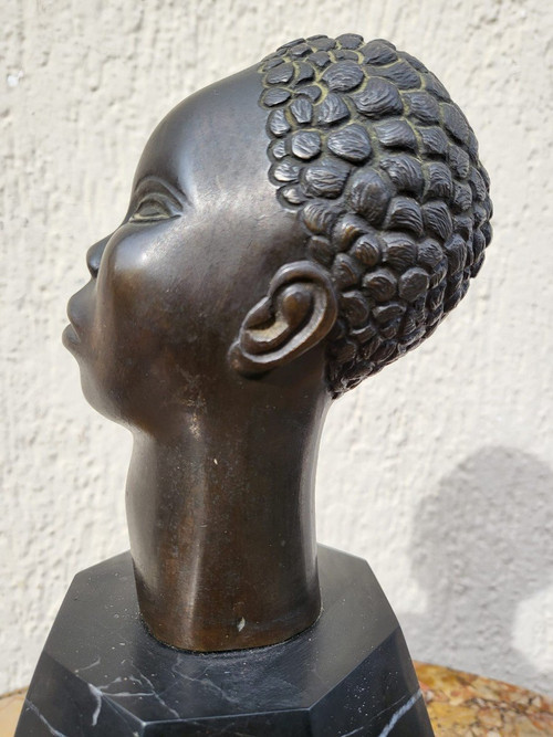 Bronze Sculpture, African Head, On Base, 20th Century