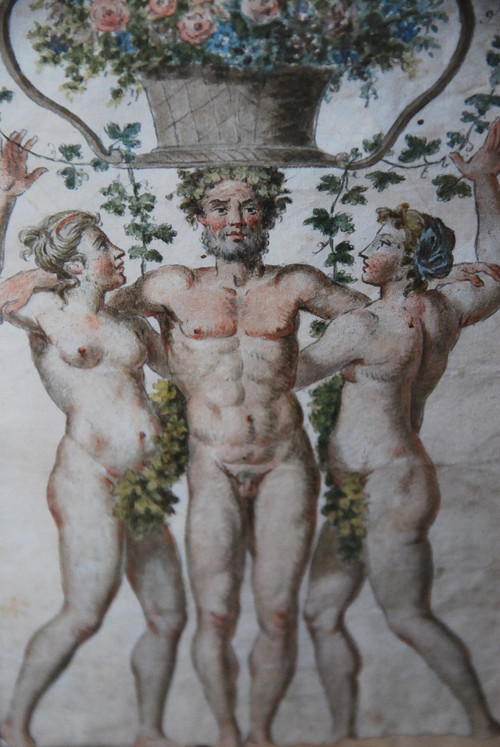 18th Century Polychrome Drawing, Allegory Of Spring