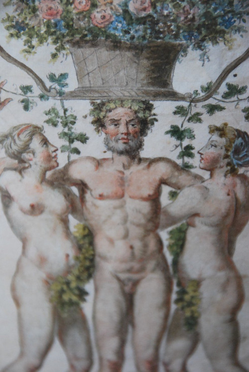 18th Century Polychrome Drawing, Allegory Of Spring