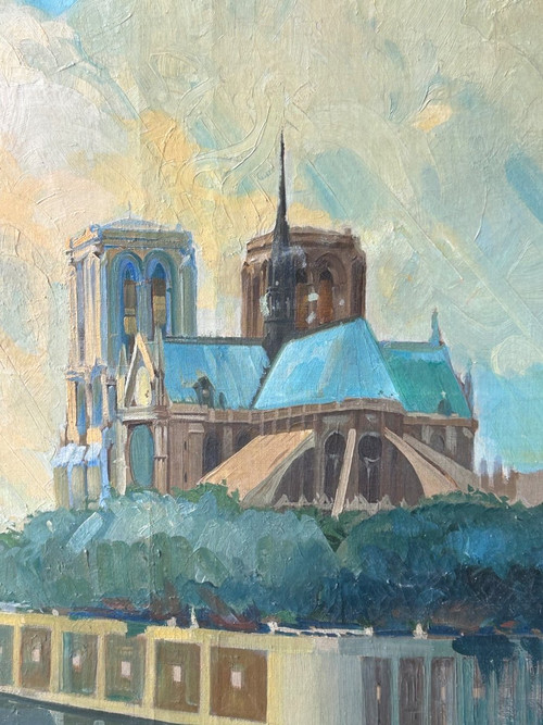 Cathédrale Notre Dame De Paris - Large oil on canvas About 1940 - H 112 x W 142 cm