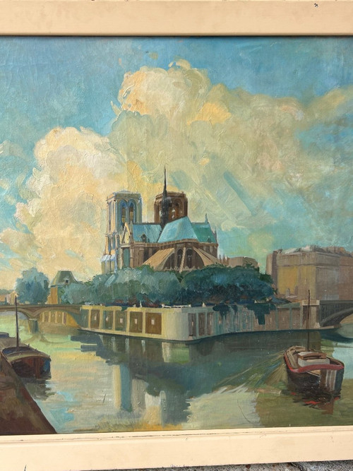 Cathédrale Notre Dame De Paris - Large oil on canvas About 1940 - H 112 x W 142 cm