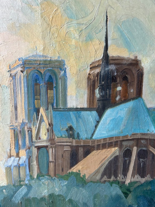 Cathédrale Notre Dame De Paris - Large oil on canvas About 1940 - H 112 x W 142 cm