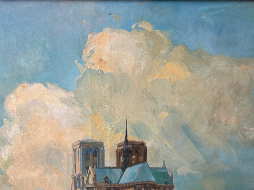 Cathédrale Notre Dame De Paris - Large oil on canvas About 1940 - H 112 x W 142 cm