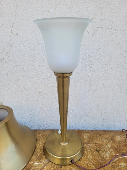 J Perzel, Brass Table Lamp, 20th Century