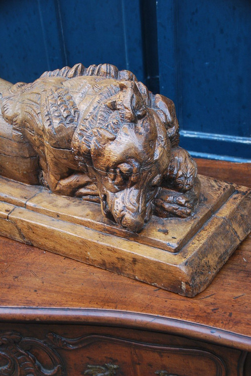 Large Wooden Sculpture Representing A Dog Signed De Bucher