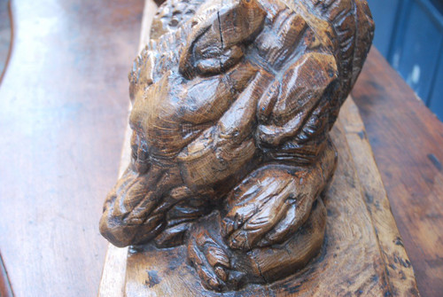 Large Wooden Sculpture Representing A Dog Signed De Bucher