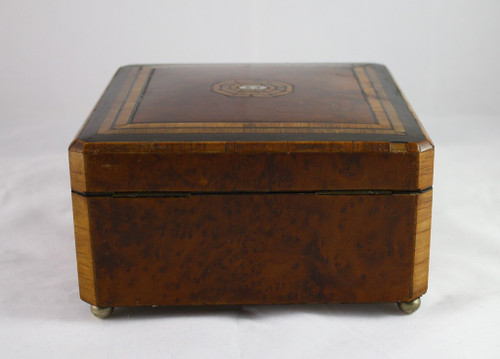 Inlaid wooden box and its key, Napoleon III period, late 19th century