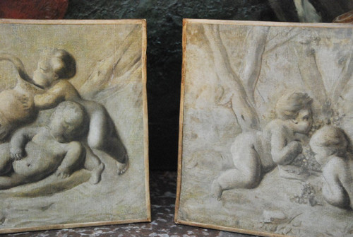 Pia Sauvage, Paire De Petites Toiles Jeux De Putti, 18th century