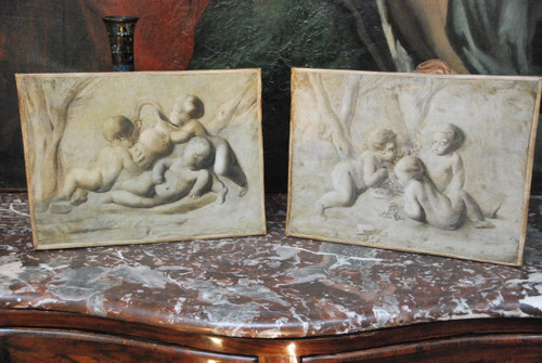 Pia Sauvage, Paire De Petites Toiles Jeux De Putti, 18th century