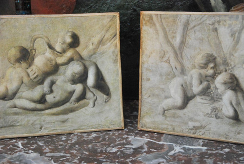 Pia Sauvage, Paire De Petites Toiles Jeux De Putti, 18th century