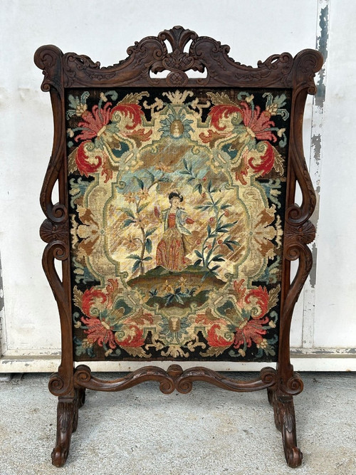 Important Louis XV Style Fireplace Screen Tapestry - 19th Century Firewall