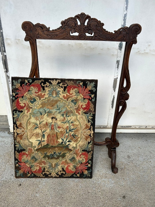 Important Louis XV Style Fireplace Screen Tapestry - 19th Century Firewall