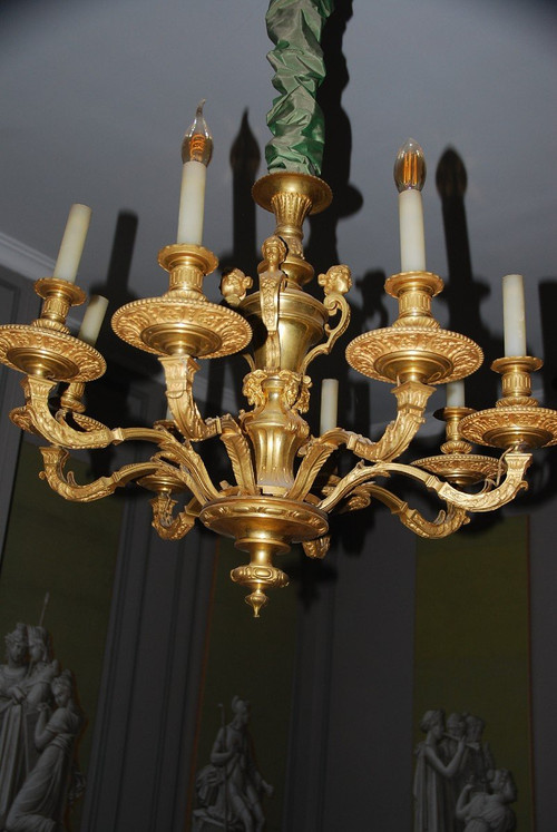 Mazarin, importante lampadario in bronzo dorato in stile Luigi XIV