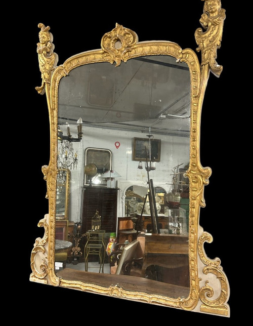 Miroir De Style Régence En Bois Sculpté Et Doré à Décor D’espagnolettes époque Napoléon III- glace