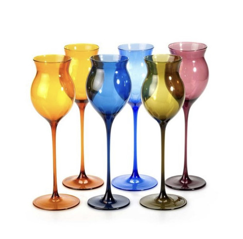 Set of six colored wine glasses from Lauscha glassworks