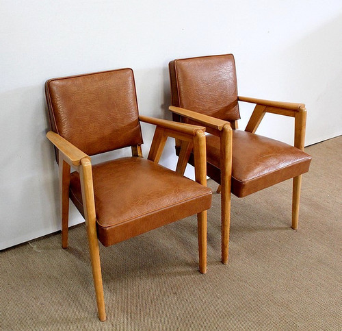 Pair of Bridge Armchairs, in Natural Beech – 1950