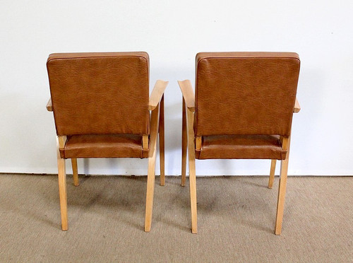 Pair of Bridge Armchairs, in Natural Beech – 1950