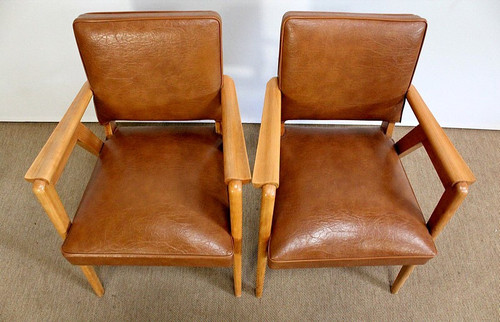 Pair of Bridge Armchairs, in Natural Beech – 1950