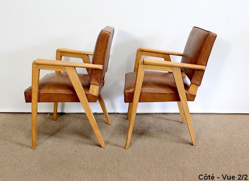 Pair of Bridge Armchairs, in Natural Beech – 1950