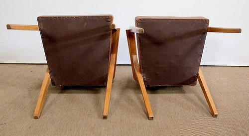 Pair of Bridge Armchairs, in Natural Beech – 1950