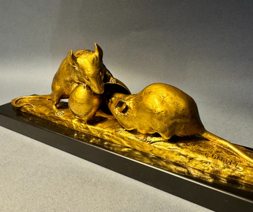 Gilded bronze sculpture "Mouse and snail" G. GARDET (F. Barbedienne)