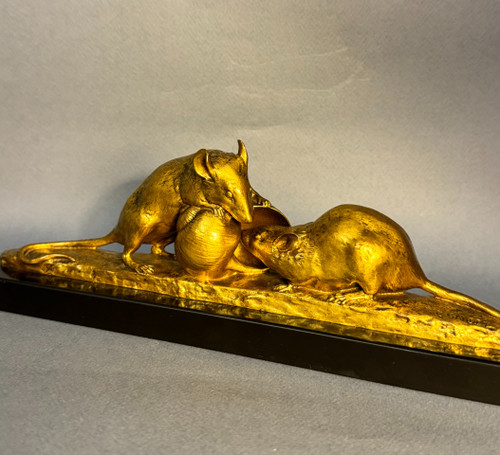 Gilded bronze sculpture "Mouse and snail" G. GARDET (F. Barbedienne)