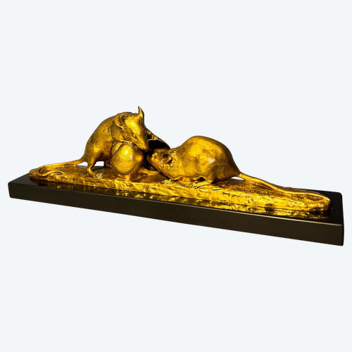 Gilded bronze sculpture "Mouse and snail" G. GARDET (F. Barbedienne)