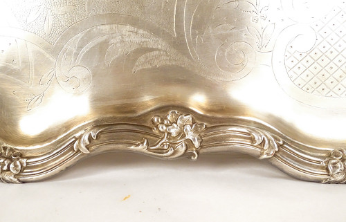 Large Serving Tray With Handles Louis XV Silver Metal Vine 19th Century